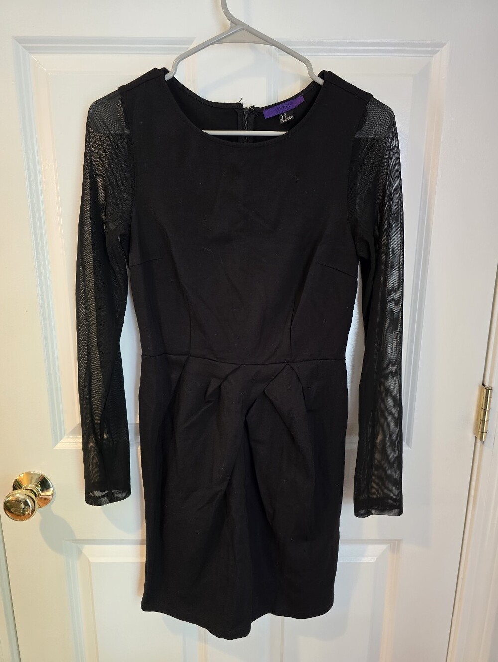 Forever 21 Black Long-Sleeve Mesh Sleeve Sheath Dress